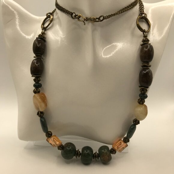 Gemstone Necklace Bohemian Necklace Agate Stone Wood Crystal Necklace Handmade - Picture 3 of 11